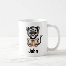 Caneca De Café Bebê Pantera Fofo Lendo um Livro Personalizado