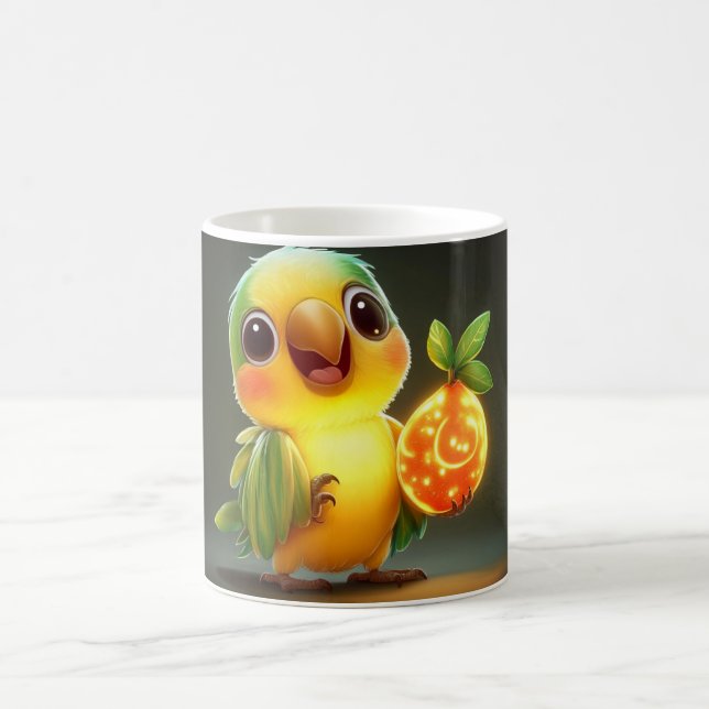 Caneca De Café bebê papagaio verde e amarelo segurando um an (Centro)