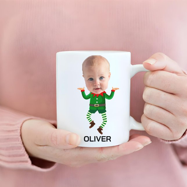 Caneca De Café Bebê Personalizado Rosto Engraçado Elf de Natal (Criador carregado)