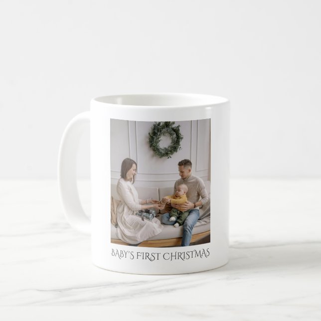Caneca De Café Bebê Primeiro Natal Família Fotografia Keepsasak (Frente Esquerda)