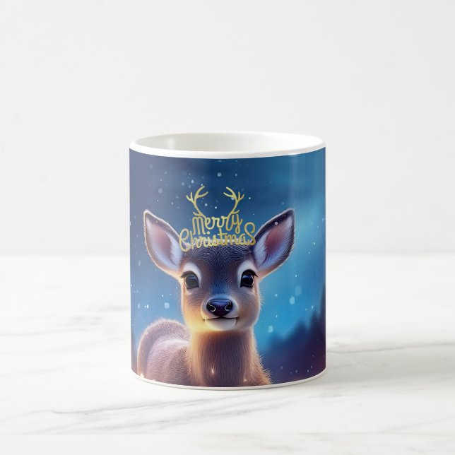 Caneca De Café Bebê Reindeer com Feliz Saudação de Natal (Centro)