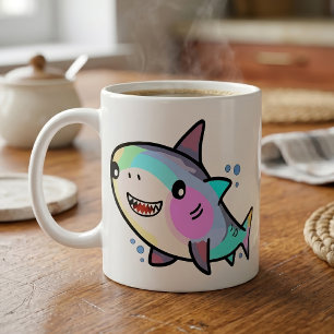 Caneca De Café Bebê tubarão feliz sorrindo com bolhas. 