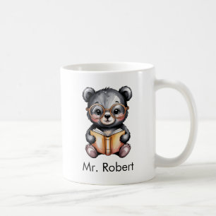 Caneca De Café Bebê Urso Preto Fofo Lendo um Livro Personalizado