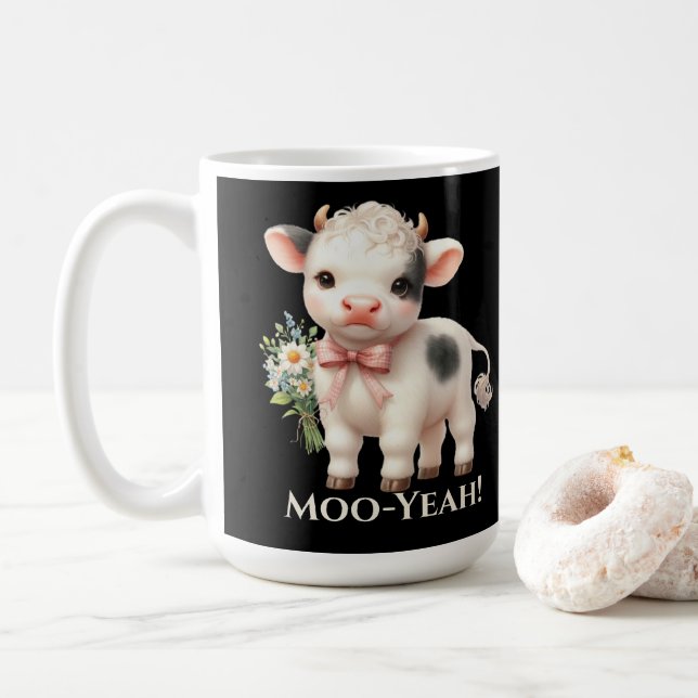Caneca De Café Bebê Vaca Engraçado Moo-Yeah  (Com Donut)