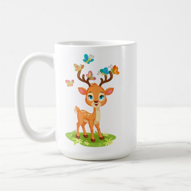 Caneca De Café Bebê Veado Fofo com Borboletas-47568 (Esquerda)