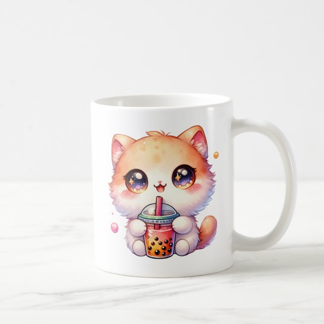 Caneca De Café Bebendo de gato Boba Cute Bubble Tea (Direita)