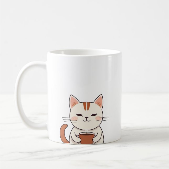 Caneca De Café Bebendo De Gato Cujo Café Manga (Esquerda)