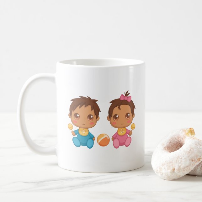 Caneca De Café Bebês gêmeos Garoto e Garota (Com Donut)