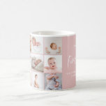 Caneca De Café Bebês, primeiro ano, fotografar guião rosa-rosado<br><div class="desc">Bebês,  primeiro ano,  fotografar guião de colagem pastel rosa moderno contemporâneo,  primeiro aniversário ou presente de decoração de natal.</div>