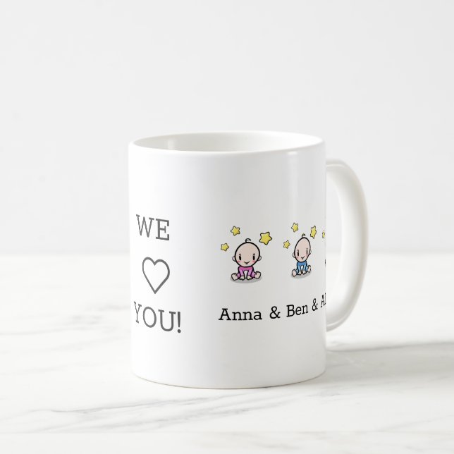 Caneca De Café Bebês trigêmeos: amamos o presente da mãe. (Frente Esquerda)