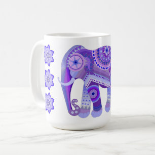 CANECA DE CAFÉ BEBIDA COM ELEFANTE AZUL LEGAL E FLORES DE CAFÉ MU