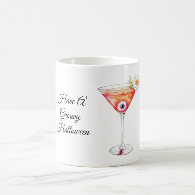 Caneca De Café Bebida Laranja Flor de Olho Groovy Halloween (Centro)