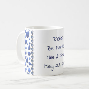 Caneca De Café Bebida personalizada, coração brilhante azul em br