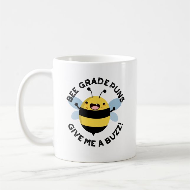 Caneca De Café Bee Grade Puns Me Dá Um Buzz Pun (Esquerda)