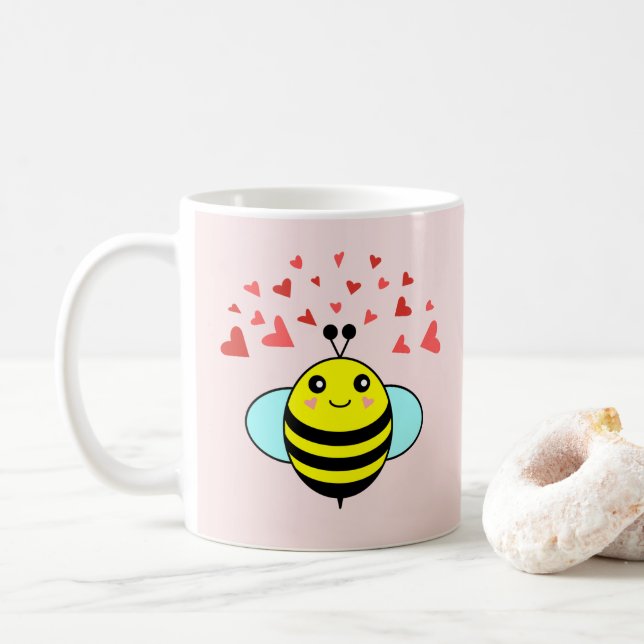 Caneca De Café Bee Happy Love Heart (Com Donut)