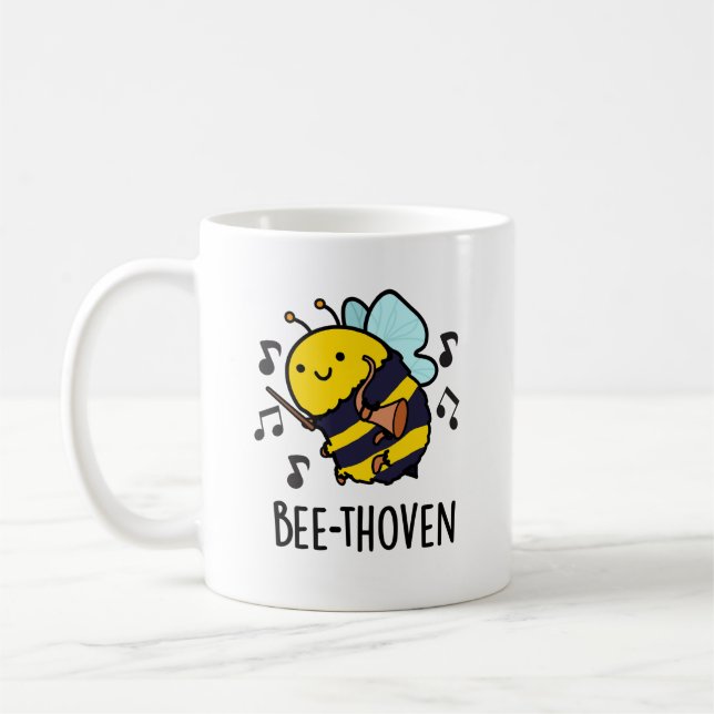 Caneca De Café Bee-Thoven Funny Music Pun (Esquerda)