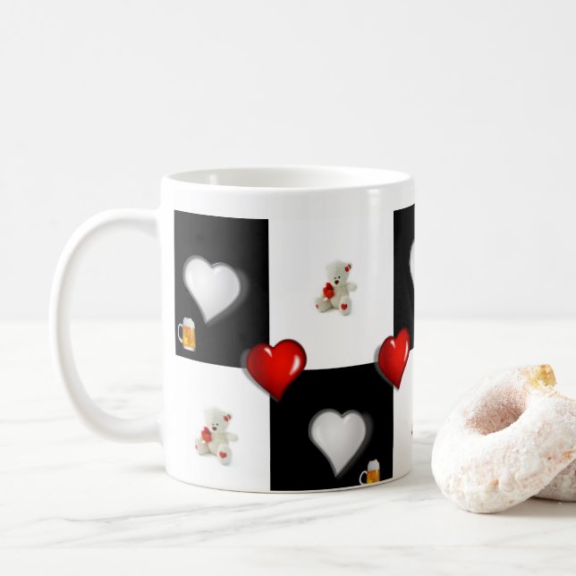 Caneca De Café Beer Red Hearts Mug (Com Donut)