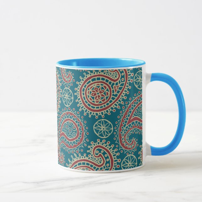 Caneca de café bege azul vermelha da campainha de (Direita)