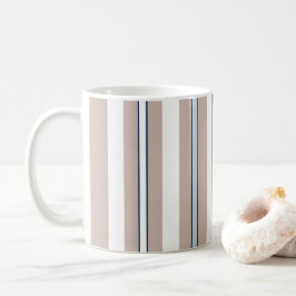 Caneca De Café bege minimalista, branco e azul listrados