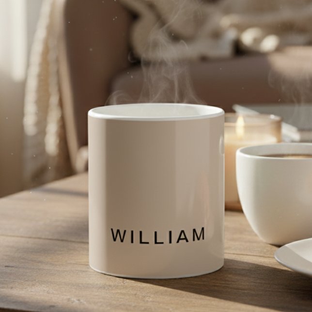 Caneca De Café Bege Personalizado & Monograma com Personalização (Criador carregado)