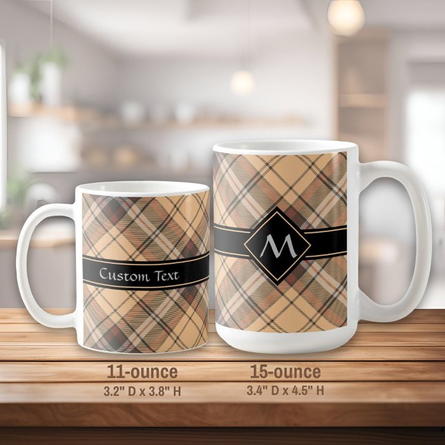 Caneca De Café Beige e Brown Tartan (Criador carregado)