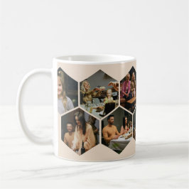 Caneca De Café Beige Geometric Hexagon Photo Collage Coffee Mug