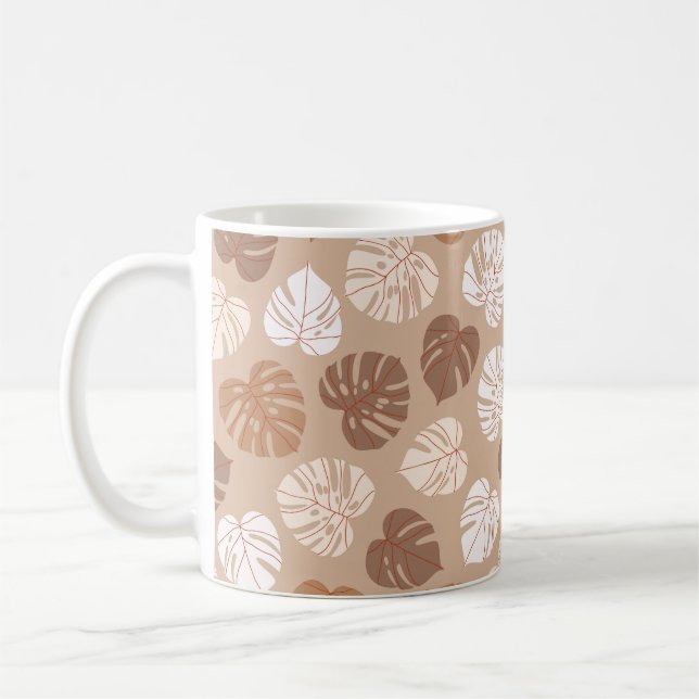 Caneca De Café Beige monstera deixa um padrão sem descontinuidade (Esquerda)