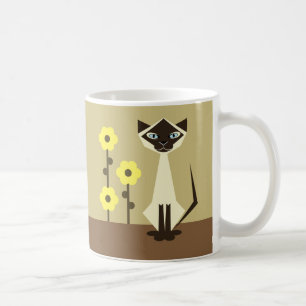 Caneca De Café Beige Siamese Cat e o café floral Mug