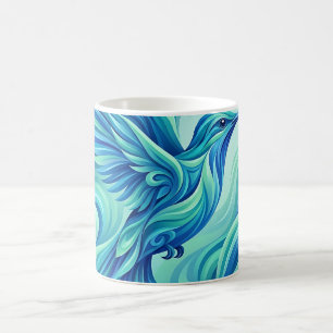 Caneca de Café Beija-Flor Azul Oceano Abstrato