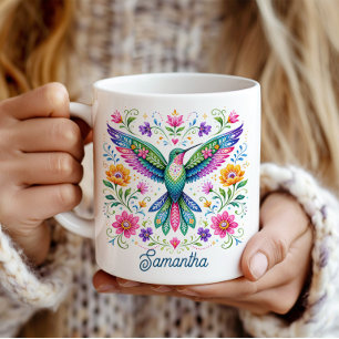 Caneca De Café Beija-flor de arte Flok colorido