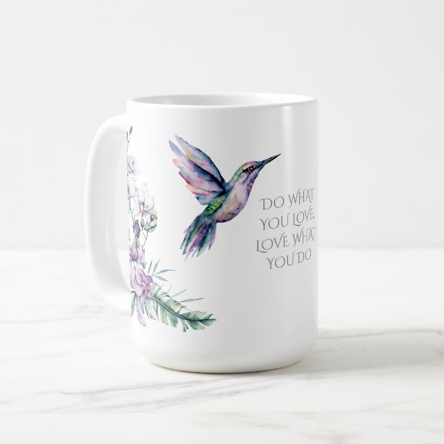 Caneca De Café Beija-flor Floral Aquarela (Frente Esquerda)