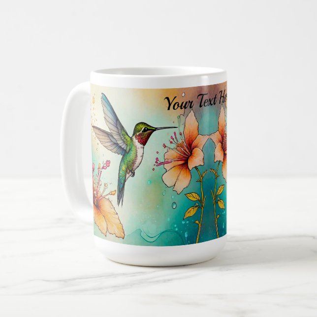 Caneca De Café Beija-flores Flores Personalizar (Frente Esquerda)