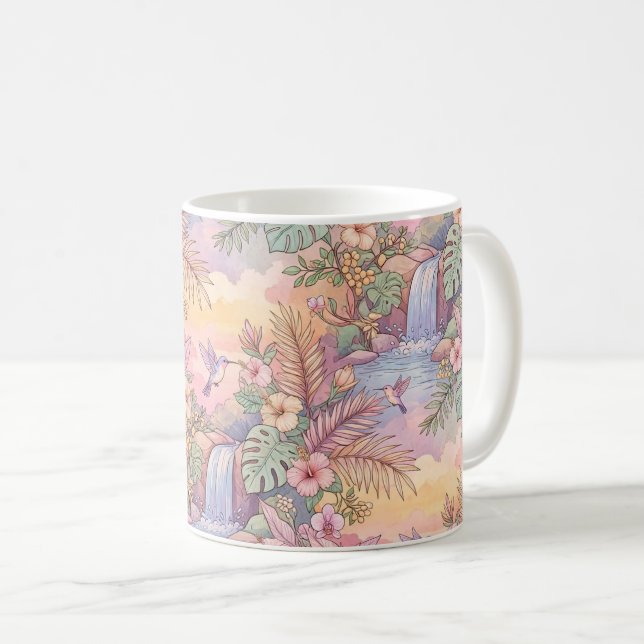 Caneca De Café Beija-flores Hibisco Cachoeira Alegre  (Frente Esquerda)