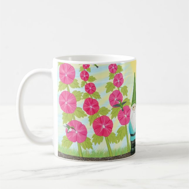 Caneca De Café beija-flores, hollyhocks e gnomos (Esquerda)