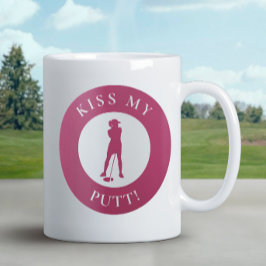 Caneca De Café Beija Meu Engraçado Golfista Humor Silhouette Rosa