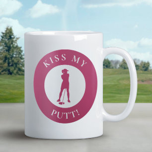 Caneca De Café Beija Meu Engraçado Golfista Humor Silhouette Rosa
