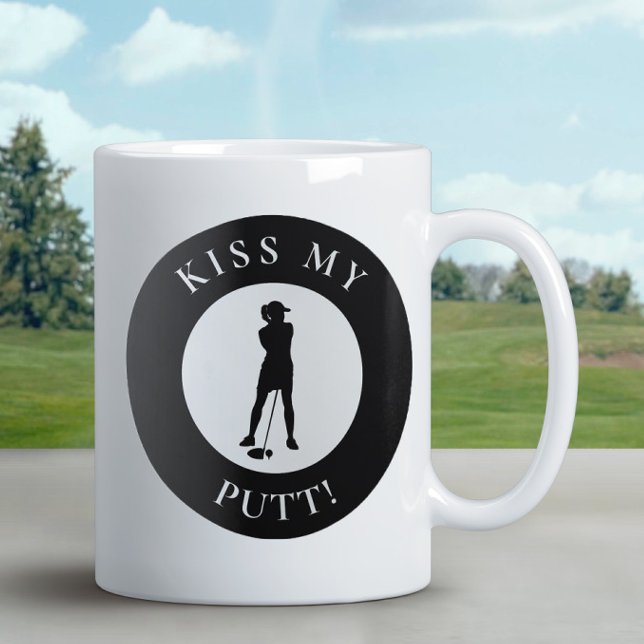 Caneca De Café Beija Meu Putt Engraçado Golfer Humor Silhouette B (Criador carregado)