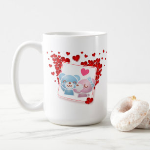 Caneca De Café Beijar ursos com Corações de Amor Vermelho por T
