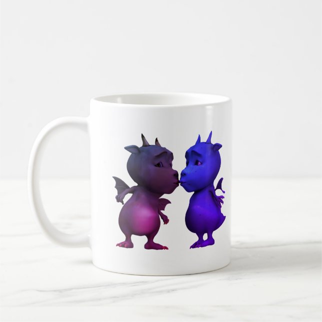 Caneca De Café Beije-me Rápido Dragãozinho Azul e Rosa Fofo (Esquerda)