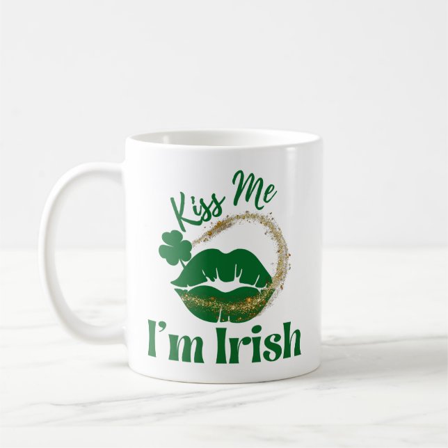 Caneca De Café Beije-me, sou Lábios irlandeses e Shamrock (Esquerda)