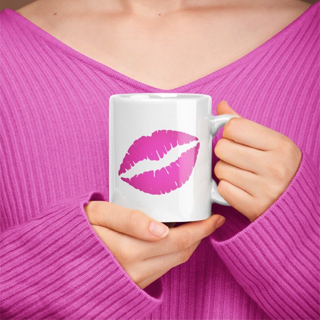 Caneca De Café Beijo de Batom de Mão Rosa Quente (Hot Pink Ombre Lipstick Kiss Print Coffee Mug)