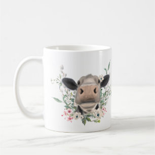 Caneca De Café beijo de nariz de vaca flores aquarela cinza anima