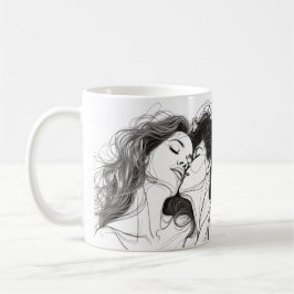 Caneca De Café Beijo Lésbico Arte Com Legenda De Casal