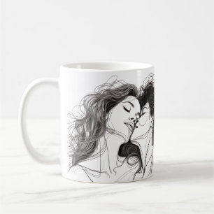 Caneca De Café Beijo Lésbico Arte Com Legenda De Casal