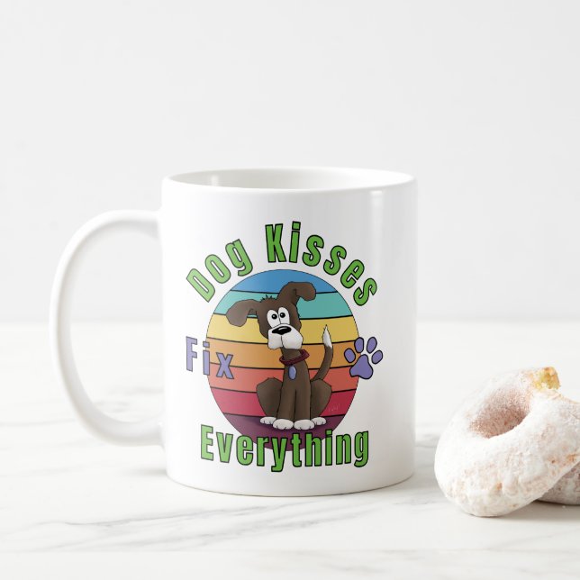 Caneca de Café Beijos de Cachorro Corrigem Tudo (Com Donut)