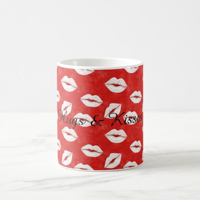 Caneca De Café Beijos de Lábios Vermelhos Brancos Dia dos Namorad (Centro)