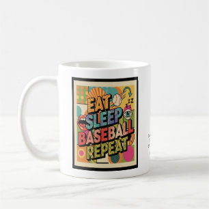 Caneca De Café Beisebol Comer Dormir Repetir Arte Pop Personaliza