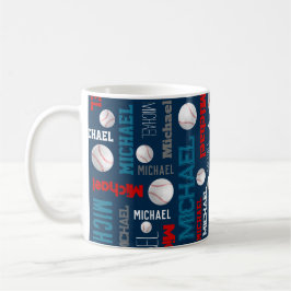 Caneca De Café Beisebol esportivo azul branco vermelho
