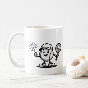 Caneca De Café Beisebol Feliz com Sparkler e Racket