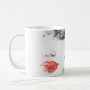 Caneca De Café Bela Aquarela: Ilustração Retrato Feminina